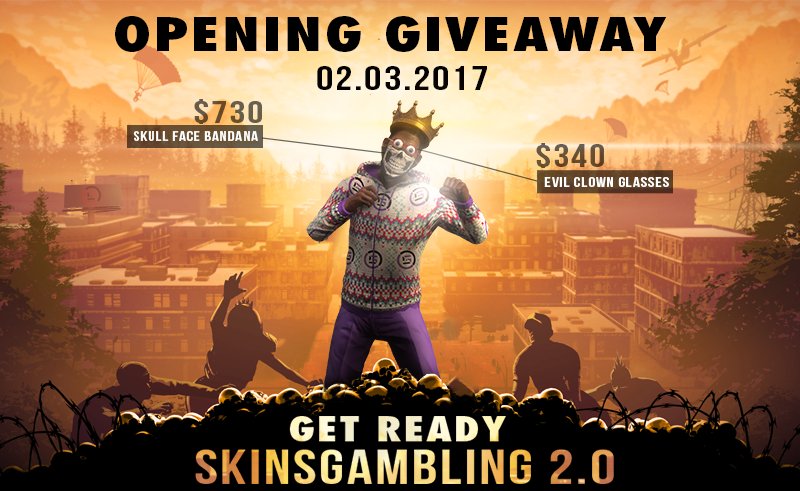 SkinsGambling's tweet image. Here is the v2 opening giveaway for you guys !
Win a Skull Face Bandana or an Evil Clown Glasses !
Enter here: gleam.io/8YBxU/sg-v2-op…