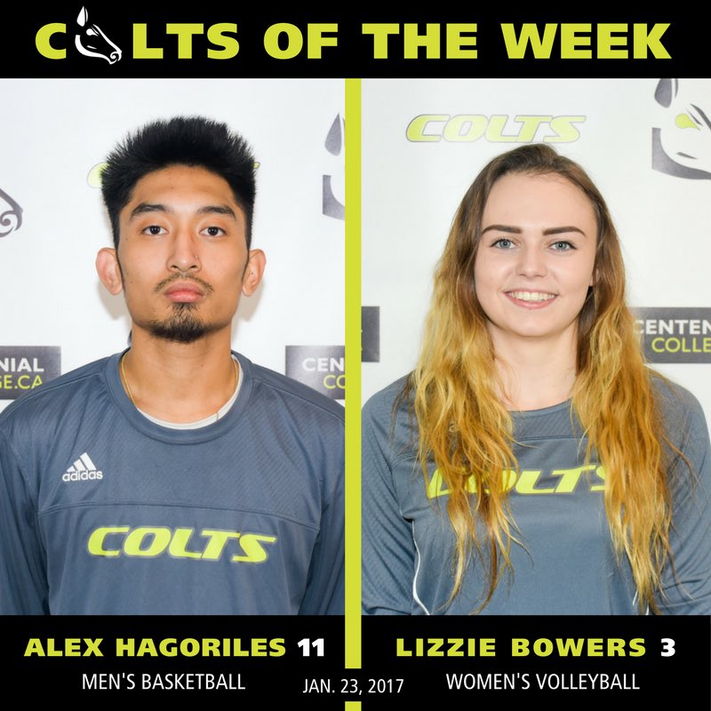 CentennialCOLTS's tweet photo. ππ¨: Your COLTS of the Week are: Alex Hagoriles (MBB) & Lizzie Bowers (WVB). Visit GoColts.ca for the feature! #screamgreen #coltsaction https://t.co/GXYco14ZhM