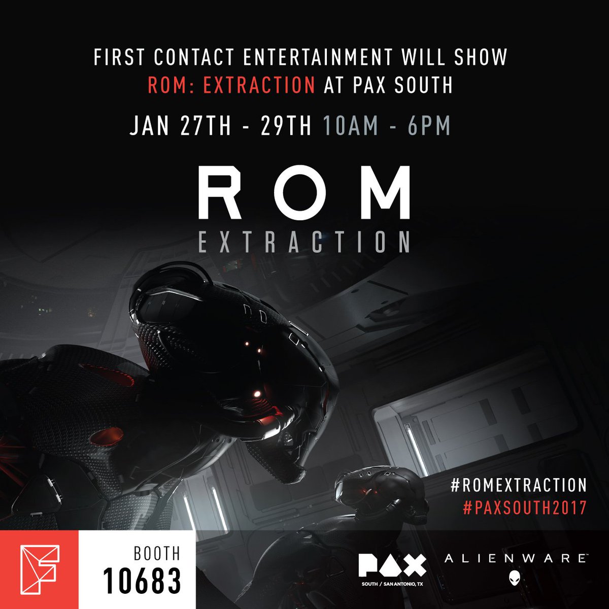 firstcontactent's tweet photo. Heading to #PAXSouth2017? So are we, thx to @Alienware! Come try out @VRsenalVR's #VR15 & #ROMExtraction in #mixedreality! https://t.co/vwKtdSAMUf
