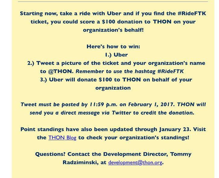 fotoisfamily's tweet photo. Keep on ubering with FOTO's promo code: THON20nj0 through February 1st to help FOTO win donations and check out this cool incentive!! https://t.co/417YKy0S3f