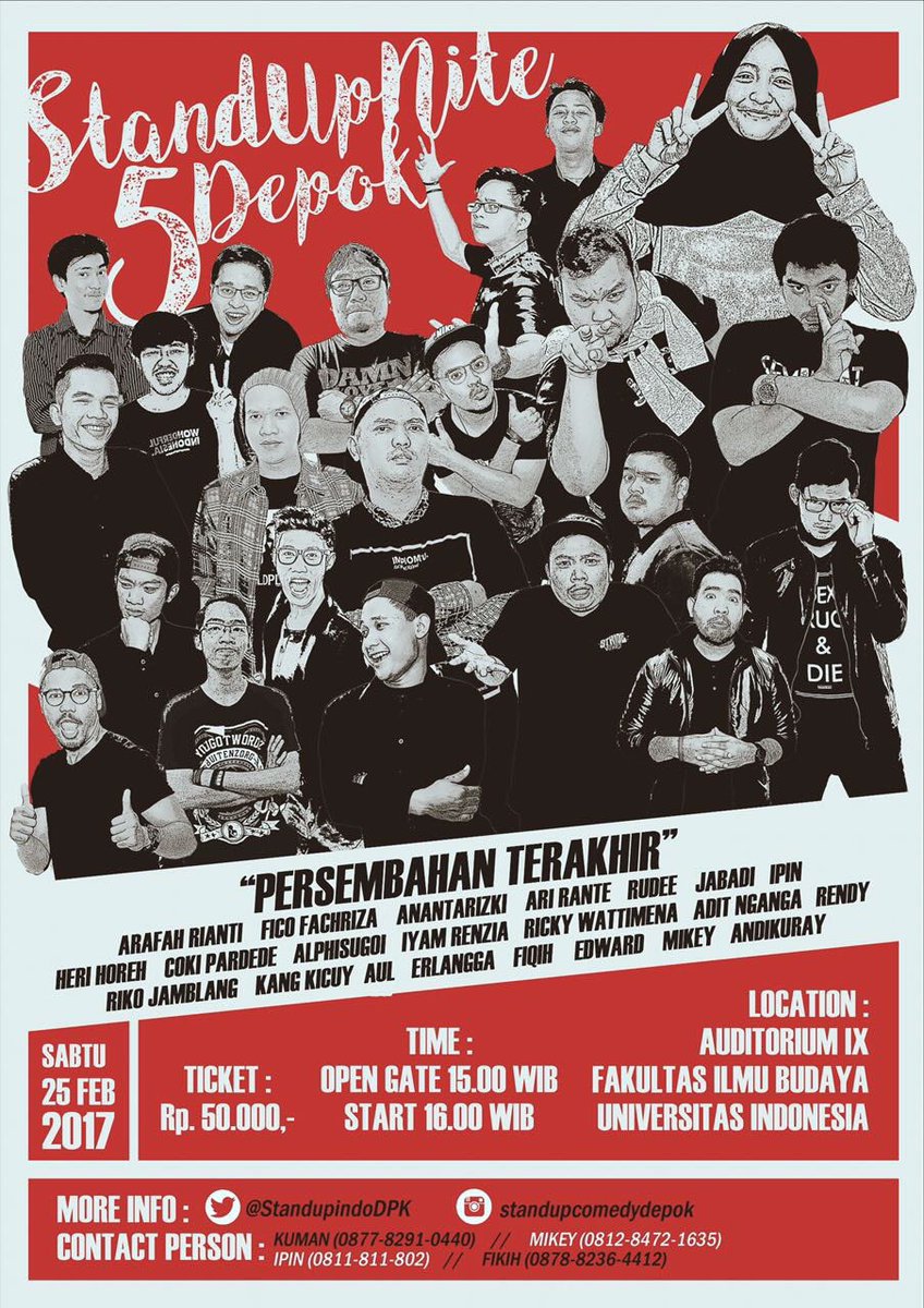 Wah #sun5dpk nih.! Yok ramein acaranya. Buat info ticketing langsung pantengin timeline <a href="/StandupindoDPK/">StandUpIndoDepok</a> ya guys