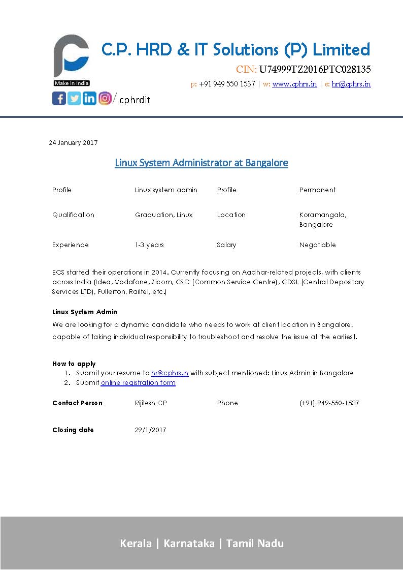 Cphrdits's tweet image. @CPHRDIT looking for #LinuxSystemAdmin in #bangalore urgent requirement
