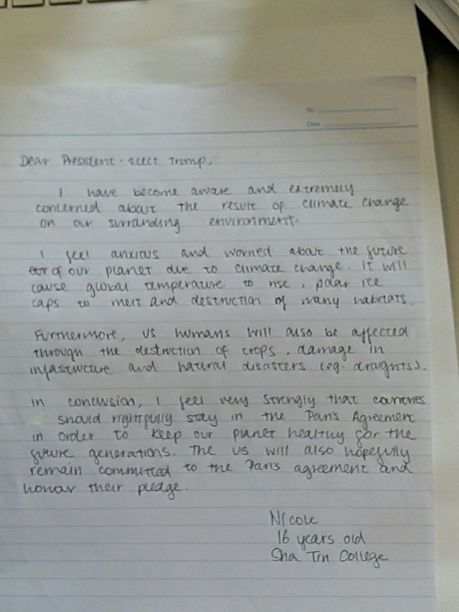 EAGatSTC's tweet photo. Letter to Donald Trump about Climate change from Sha Tin College students, Hong Kong.

@ITHYF_Letters  
@realDonaldTrump https://t.co/vcCI4RPIGi