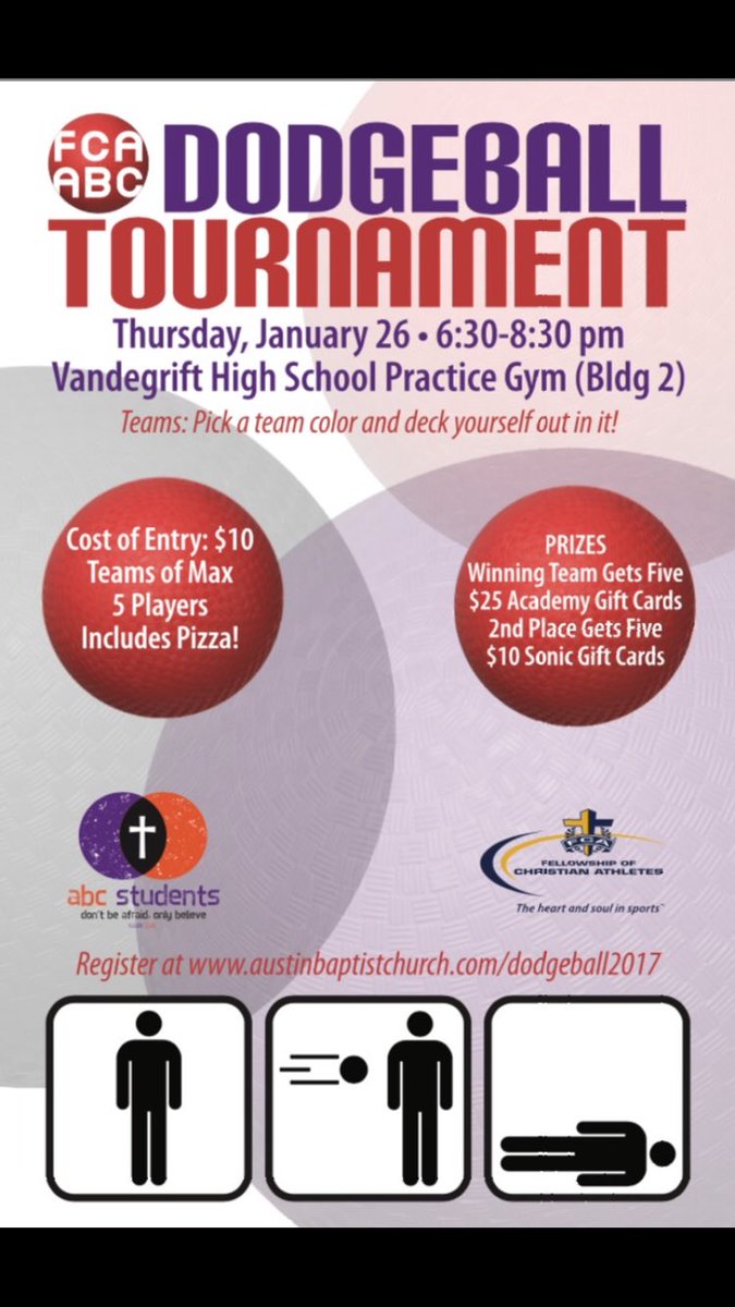 Check it out vipers! The FCA Dodgeball Tournament is this Thursday! sign up with a team with the link on the poster