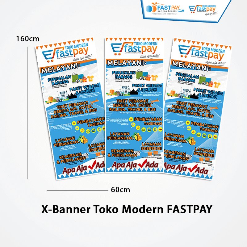 FASTPAYofficial's tweet photo. (2) VERTIKAL BANNER #TOMOFASTPAY P : 160cm, L : 60cm #sentrabisnisfastpay #alatpromosi #xbanner #banner #vertikalbanner https://t.co/okKXY3EGmp