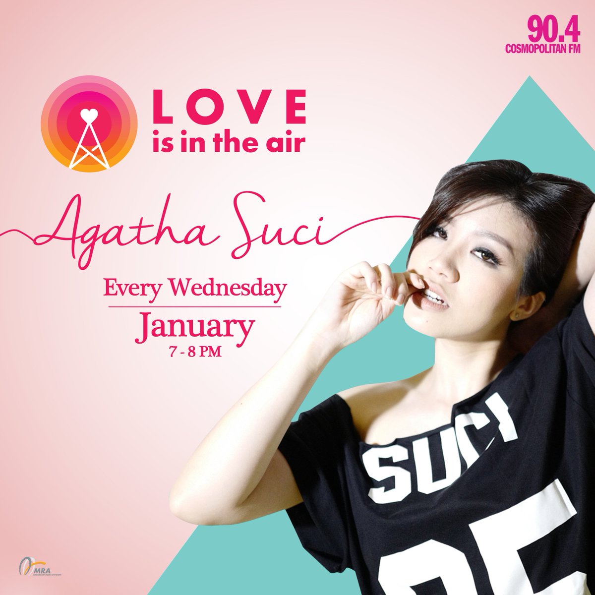 CosmopolitanFM's tweet photo. Mengawali tahun 2017, @agathaSuci8 hadir menemani Anda di #LoveIsInTheAir bulan Januari! Setiap Rabu, pukul 7-8 PM! #904HH https://t.co/dxORjRhPYc