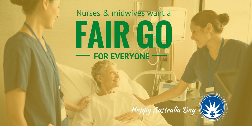 anmf_federal's tweet photo. #AustraliaDay - a #FairGo for aged care, a fair go for public health &amp; hospitals, a fair go for everyone working today #PenaltyRatesMatter https://t.co/oHihH9tJ9x