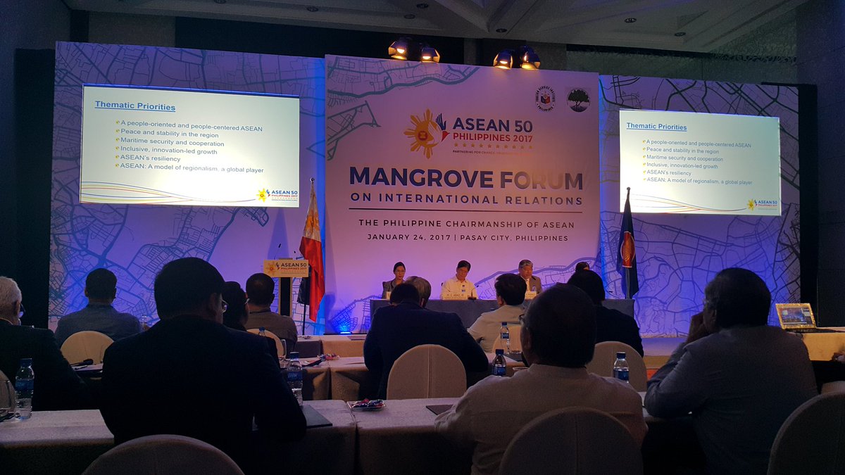 HRRCforASEAN's tweet photo. PH chairs #ASEAN2017 "Partnering for Change, Engaging the World". Hon. Enrique Manalo, PH SOM leader, presents the 6 Thematic Priorities. https://t.co/LnzzR8n2vt