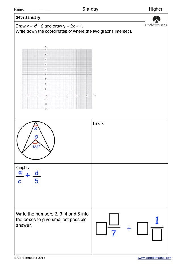 Corbettmaths's tweet photo. Studying for Higher GCSE Maths? Try today's Foundation Plus, Higher and challenging Higher Plus #maths5aday https://t.co/qnlMie5dIc