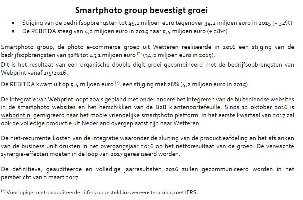 TSimonts's tweet image. Dubbelcijferige org. omzetgroei bij #SmartPhoto en een EBITDA die meer dan behoorlijk is. Integratie #Webprint op schema. Mooi groeiverhaal