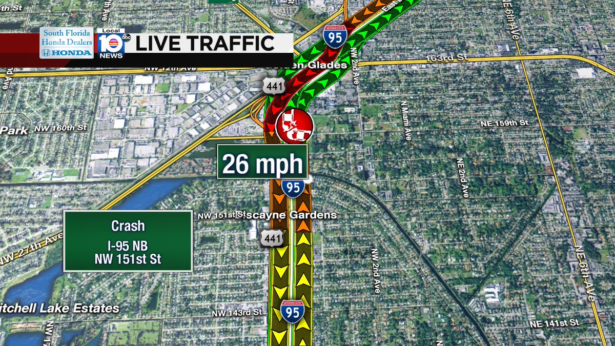 Crash on I-95 NB at NW 151st St #traffic https://t.co/s42i9fT0TB