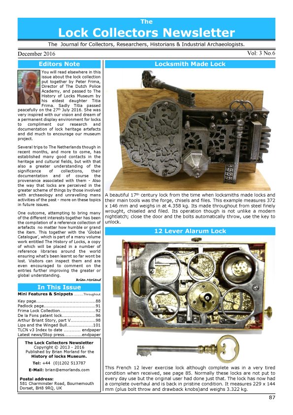 Our latest issue of The Lock Collectors Newsletter is out now and available via: antique-locks.com, in a traditional printed format.