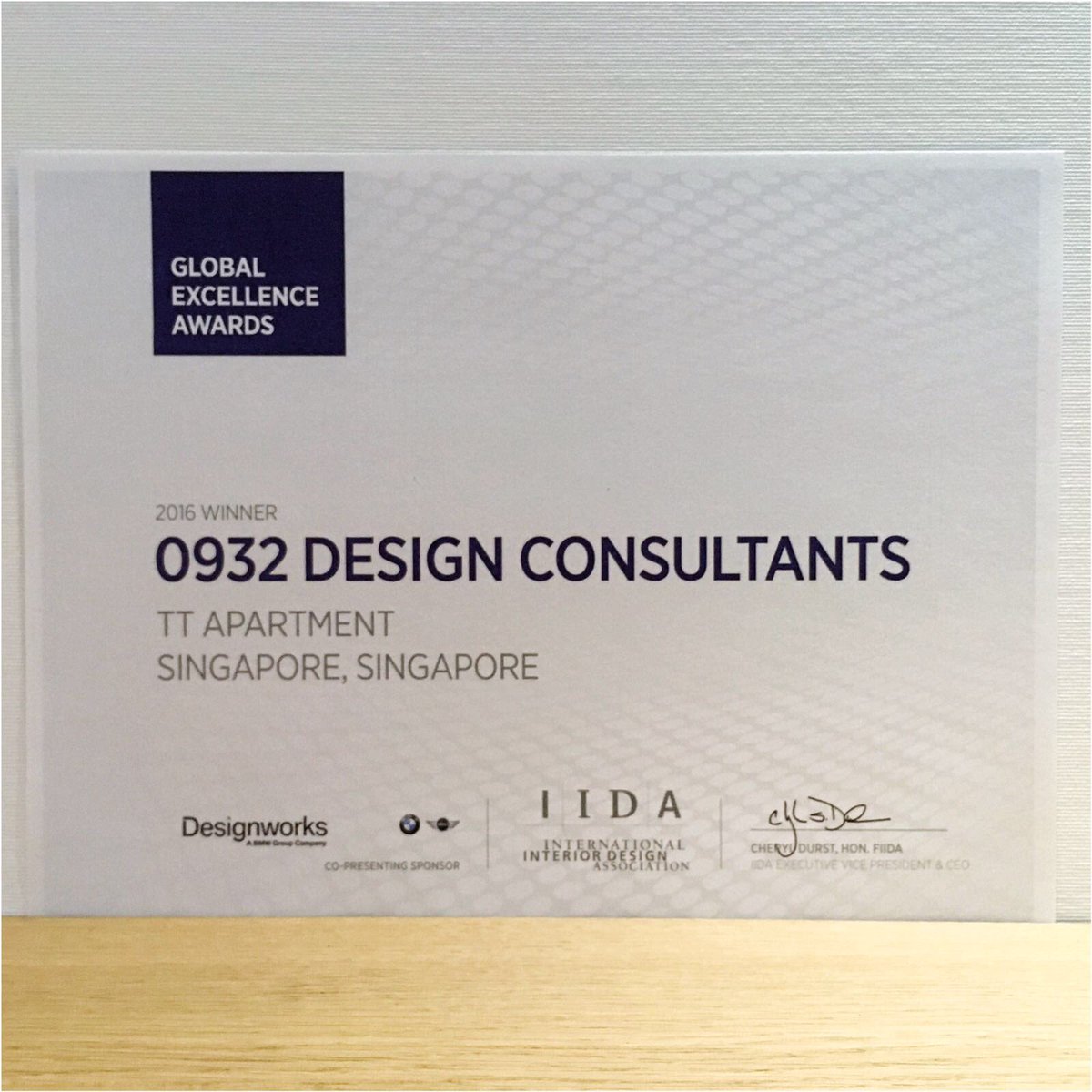 0932Design's tweet image. 0932 Design Consultants is honored to recieve an award for TT Apt, Singapore at the 7th Annual Gobal Excellence Award #IIDAawards #MO17