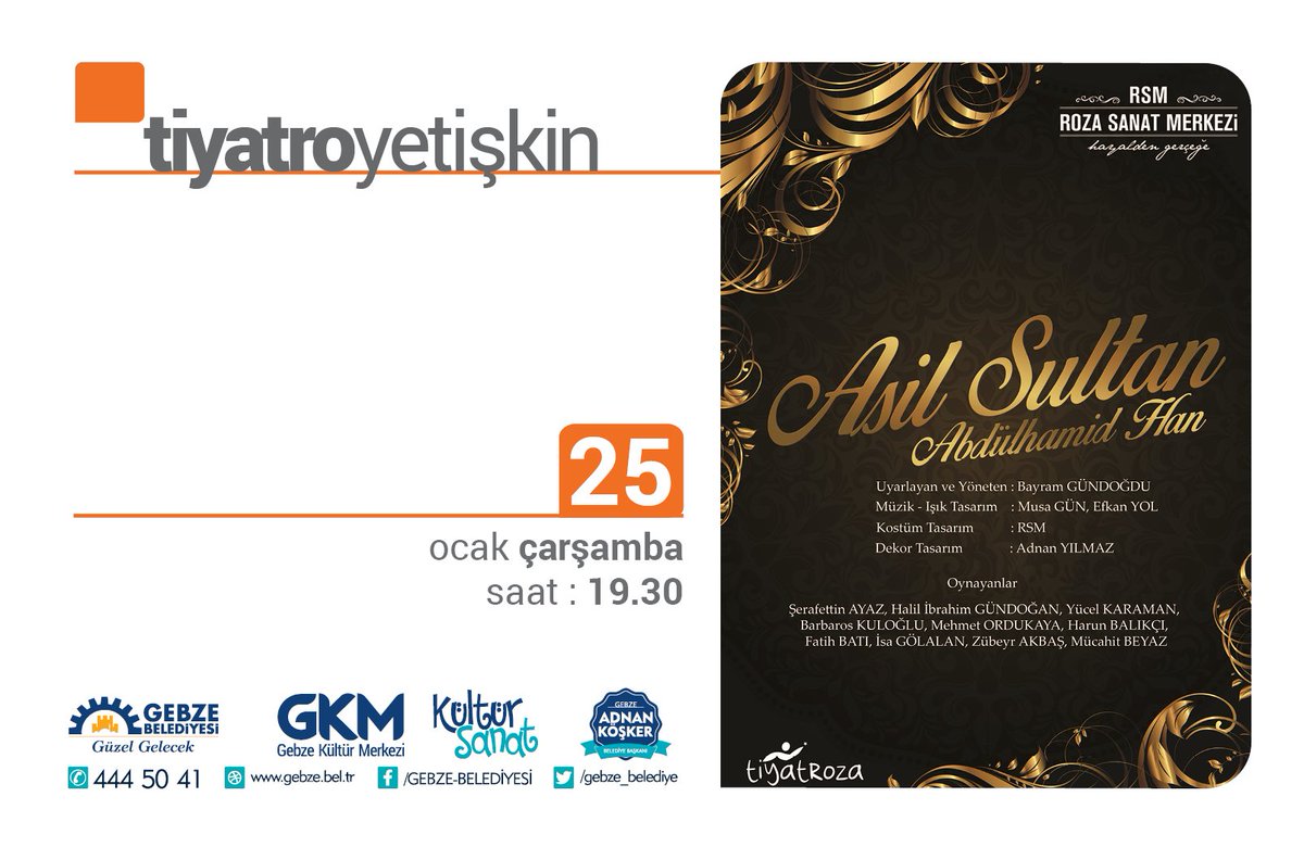 gebze_belediye's tweet photo. GKM'DE SAHNE ASİL SULTAN ABDÜLHAMİT HAN'IN!

Herkesi Bekliyoruz. Güzel Bir Akşam Geçirmeniz Dileğiyle

📅 25.01.2017 (Yarin)
🕟 19:30
🏢 GKM https://t.co/AhnasFSxoh