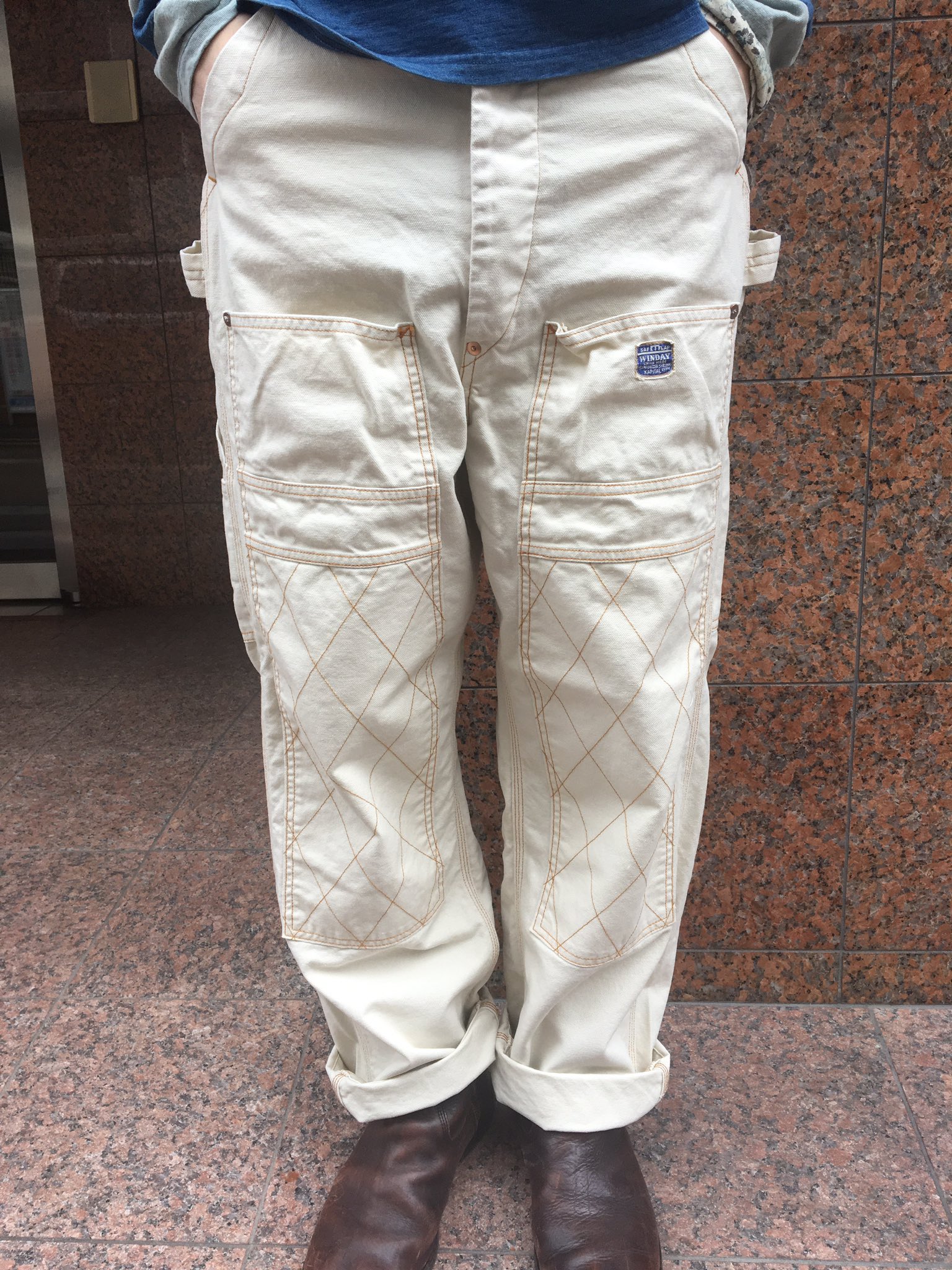 KAPITAL 薄キャンバスランバーパンツ ワークパンツ ダブルニー 白