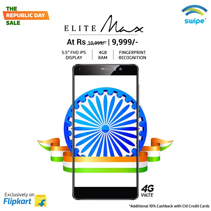 SwipeLYF's tweet photo. A Republic Day Sale that'll upgrade you to #TheMaxLife. Buy the Elite Max for just Rs. 9999 on @Flipkart! https://t.co/6jWpDzhgIc https://t.co/i8IwkSmETg