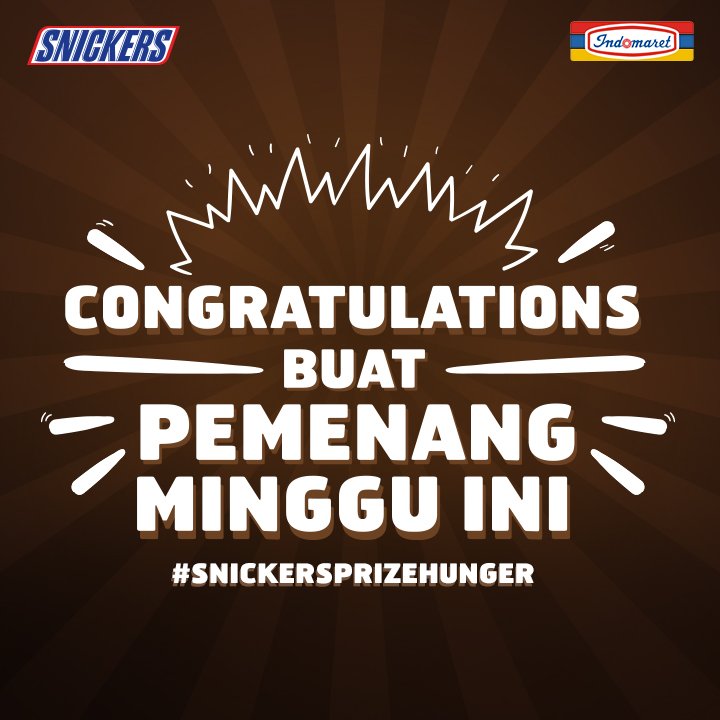 Selamat buat para pemenang #SnickersPrizeHunger period 2 yg dapetin Movie Card dari Snickers! Buat yg blm menang, yuk masih ada kesempatan!