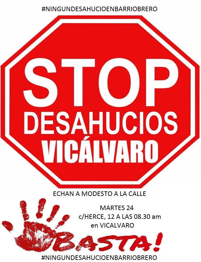 AlertaDesahucio's tweet photo. Si estás cerca de Vicálvaro, es el momento de apoyar: acude al #StopDesahucio de #ModestoSeQueda en la C/Herce, 12, <M> Vicálvaro. https://t.co/toYG55fxTo