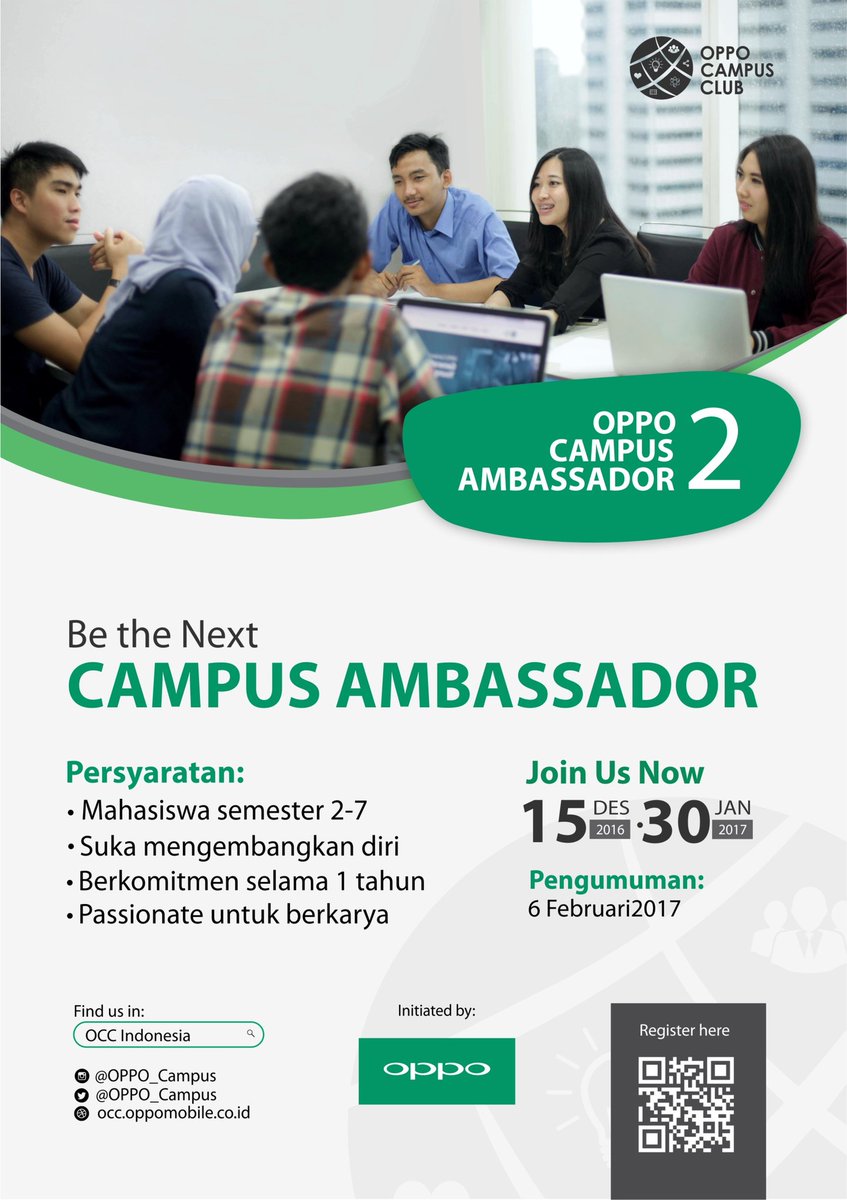 Mau jadi anak muda yg lebih aktif, kreatif &amp; inovatif? Be the next #OPPOcampusAmbassador occ.oppomobile.co.id