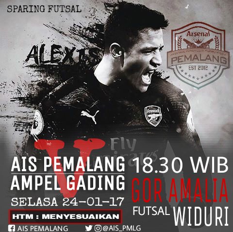 AIS_PMLG's tweet photo. #sparingfutsal @AIS_PMLG 
.
📆 Selasa 24-01-17
⌚ 18.30 WIB
🏠 GOR AMALIA
       Area Widuri Beach
👕 Jersey AISPMLG / All About Arsenal https://t.co/OD5vhJ0tD5