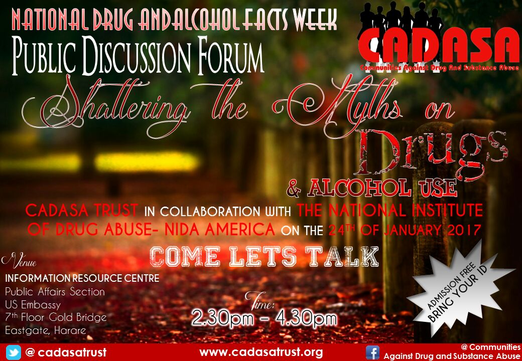 CadasaTrust's tweet photo. join us @usembassyharare public affairs for the Drug Facts Dialogue as part of the 2017 Drug and Alcohol Facts week @NIDAnews @SOSZimbabwe https://t.co/HOBec4loTy