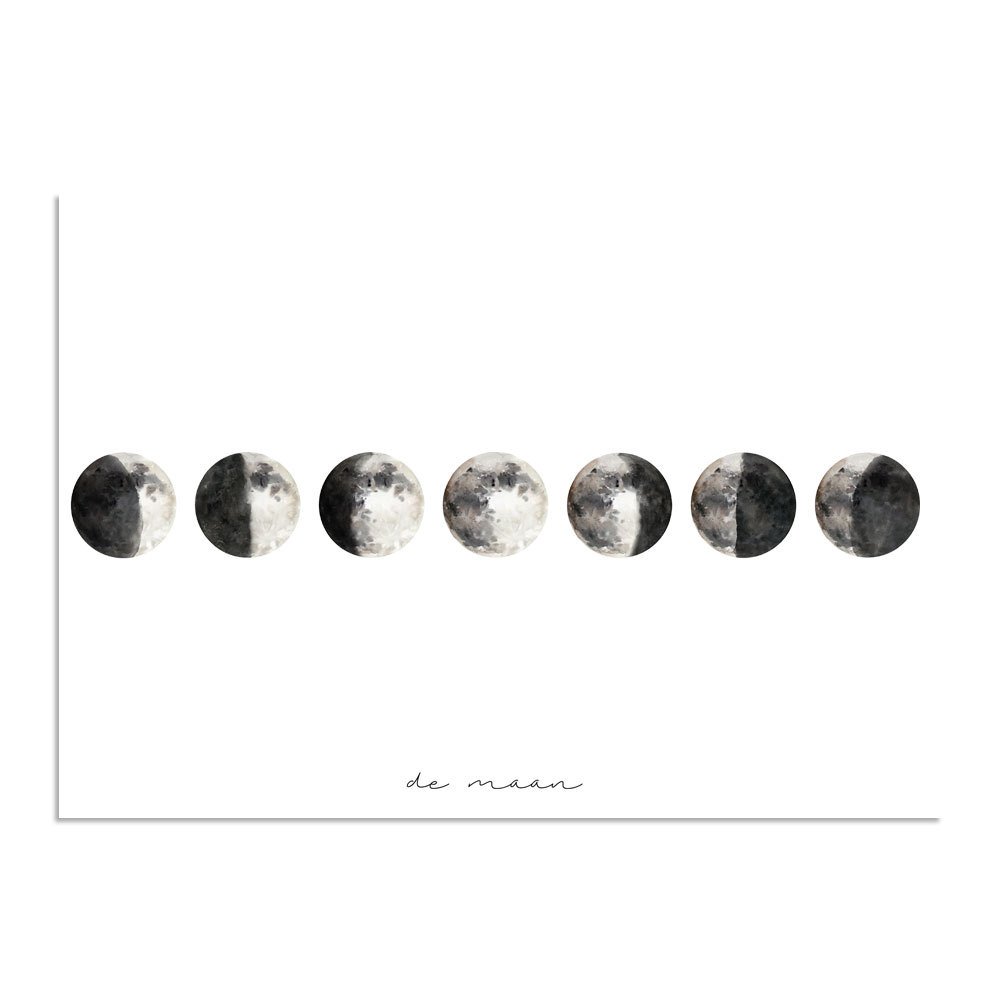DesignClaud's tweet image. Maan poster – La Luna – Waterverf – Grafische poster / Print – Maanstanden – Liggend designclaud.nl/product/maan-p…
