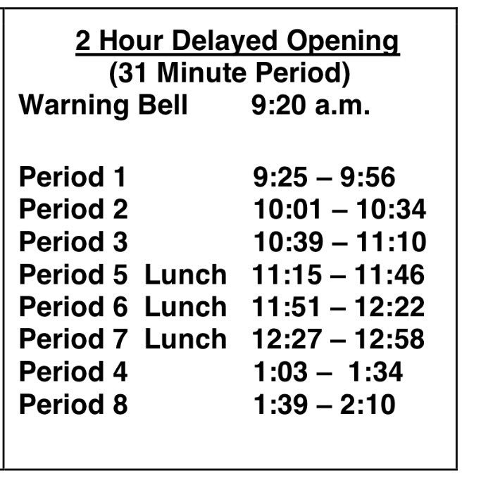 sachems_store's tweet photo. 2 Hour Delay today, January 24th. https://t.co/bculDjDwe9