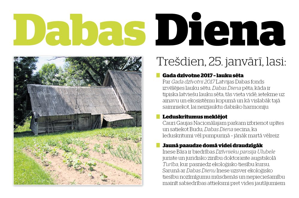 Jau rīt lasi par par Gada dzīvotni, leduskritumiem un ekoloģisko tiesību nozīmīgumu!