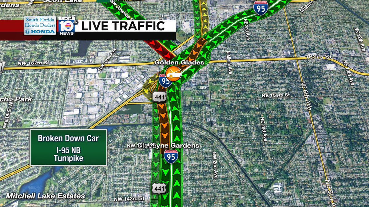 Broken down car on I-95 NB approaching Turnpike #traffic https://t.co/BR4oZlFnS5