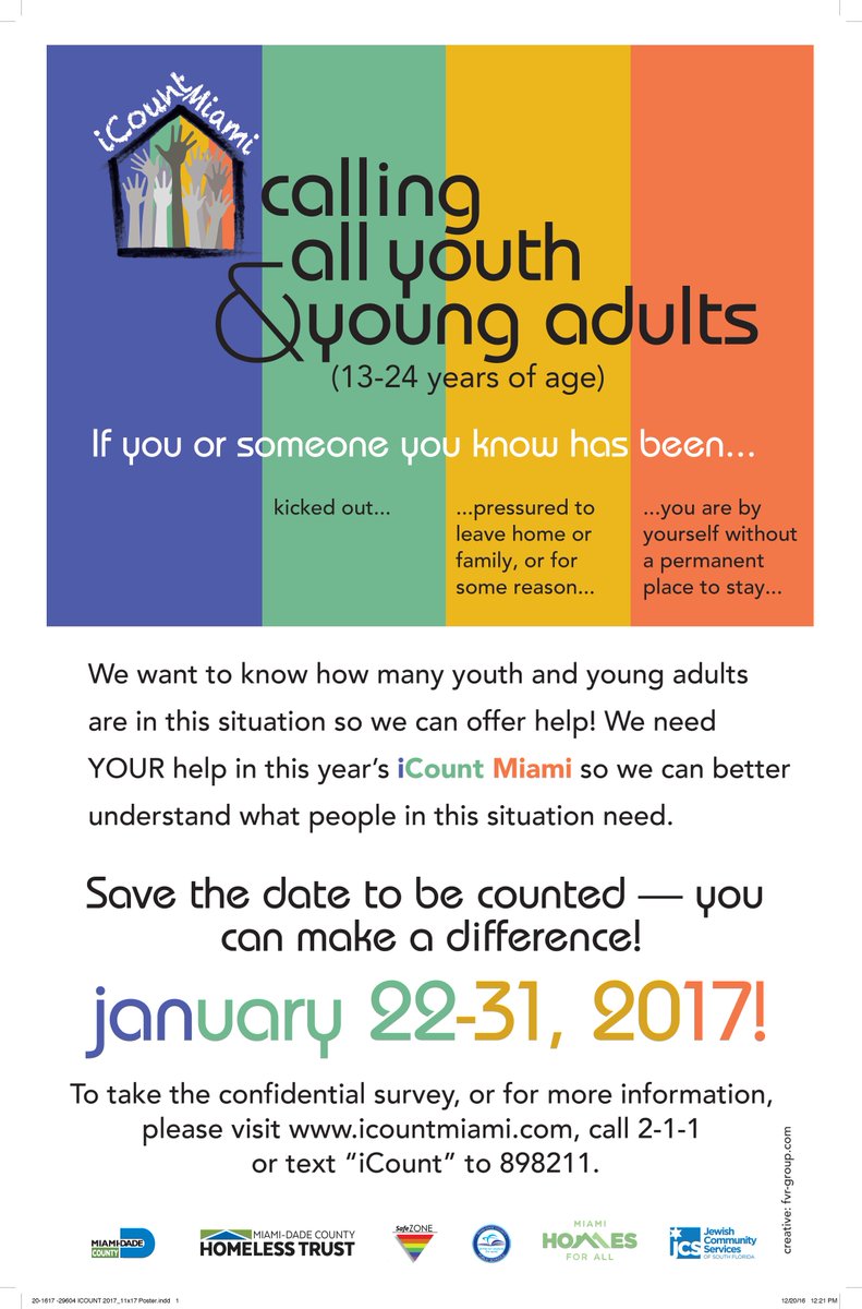 Calling all youth and young adults experiencing homelessness to take the #iCountMiami survey at: ow.ly/MXdy308j8rz or #Call211