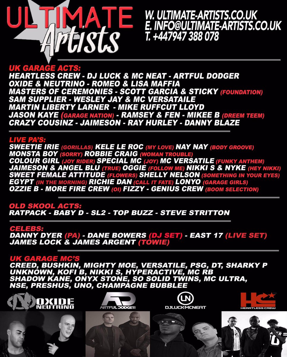 Artist_Ultimate's tweet photo. To Book Any #UKGarage Artist Email:
Kasha@HouseAndGarage.co.uk 
#Ukg #DJBookings #LuckAndNeat
#ArtfulDodger #WesleyJay #MCBushkin RT.RT.RT. https://t.co/OPkQKOgWEK