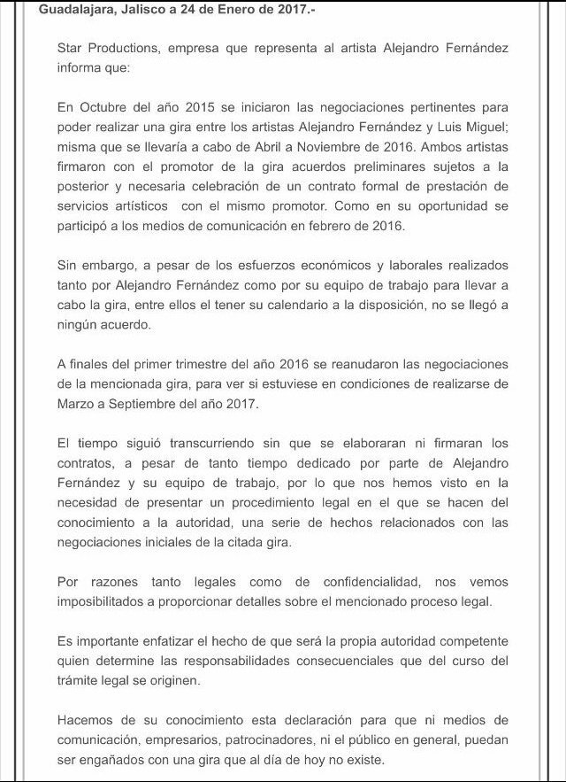 cquirarte's tweet photo. #StarProductions oficina de #AlejandroFernández informa sobre demanda a #LuisMiguel por medio de comunicado https://t.co/23OCEGnDe3