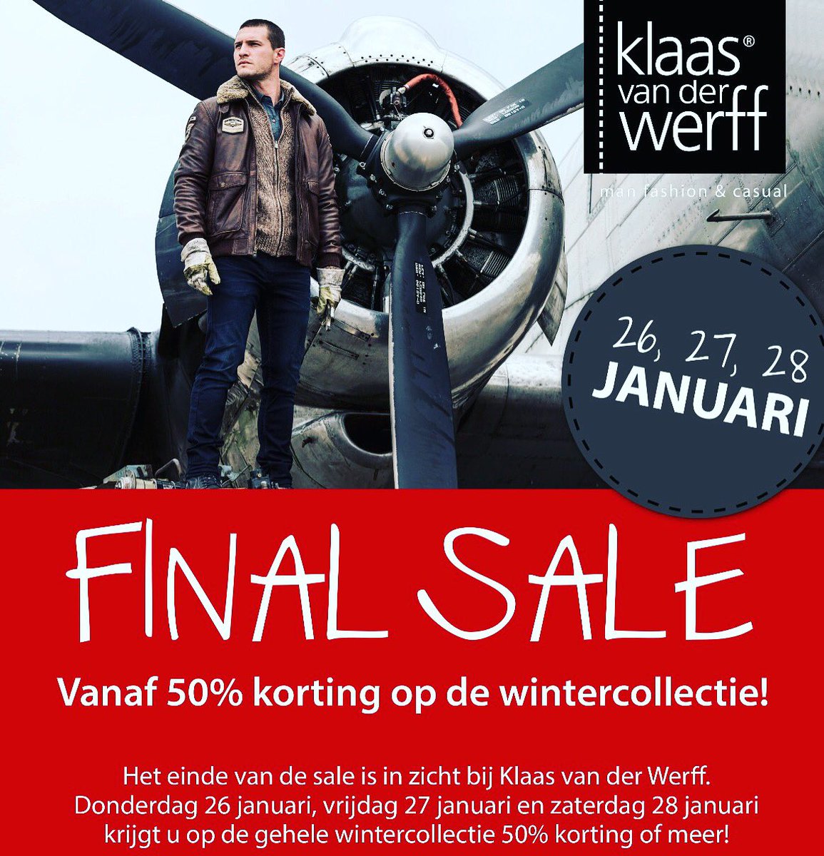 KlaasvdWerff's tweet photo. Vanaf donderdag Final sale bij Klaas van der Werff, met kortingen vanaf 50%!👔👖👞💼

*uitgezonderd: lederen  jacks en NOS-artikelen. https://t.co/CQqgYppCEp