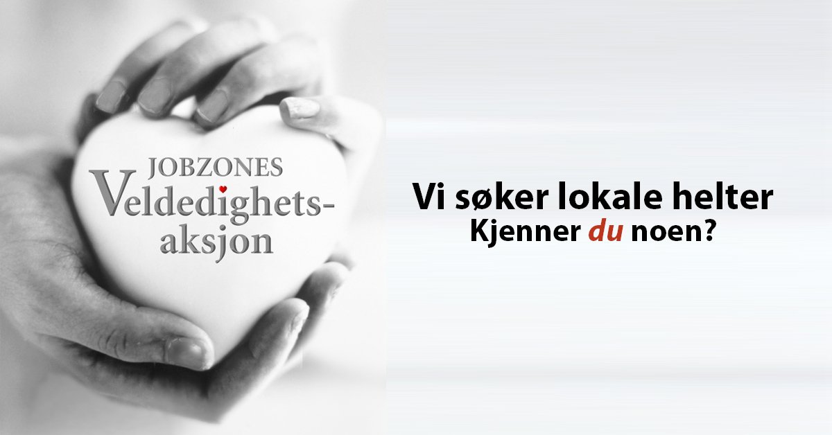 jobzonenorge's tweet photo. Kjenner du en lokal helt som fortjener å bli hedret? Tips oss her: https://t.co/sqDR1Argnj #lokalehelter #veldedighetsaksjonen https://t.co/CI2CUlDGu8