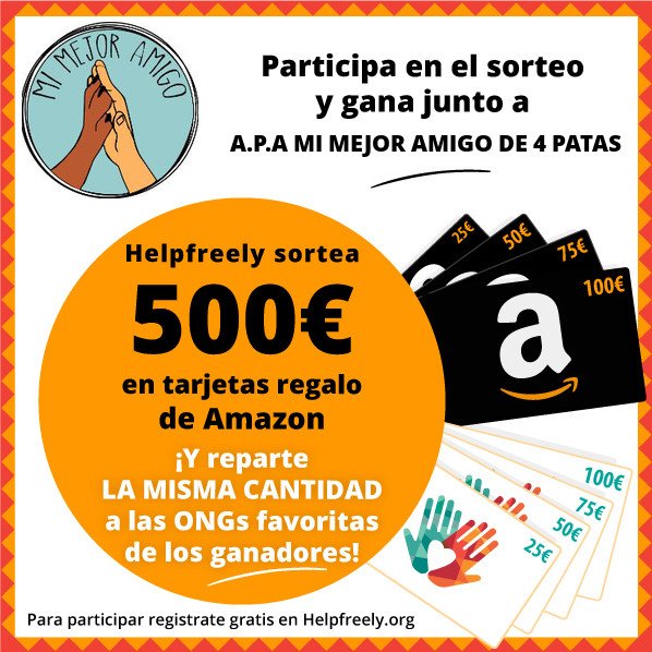 APAmimejoramigo's tweet photo. Helpfreely sortea 500€ en tarjetas regalo Amazon. Si ganas, recibimos lo mismo en donativos. Participa https://t.co/9Mzaqu33i6 #WinAndHelp https://t.co/EmUbTCy8WF