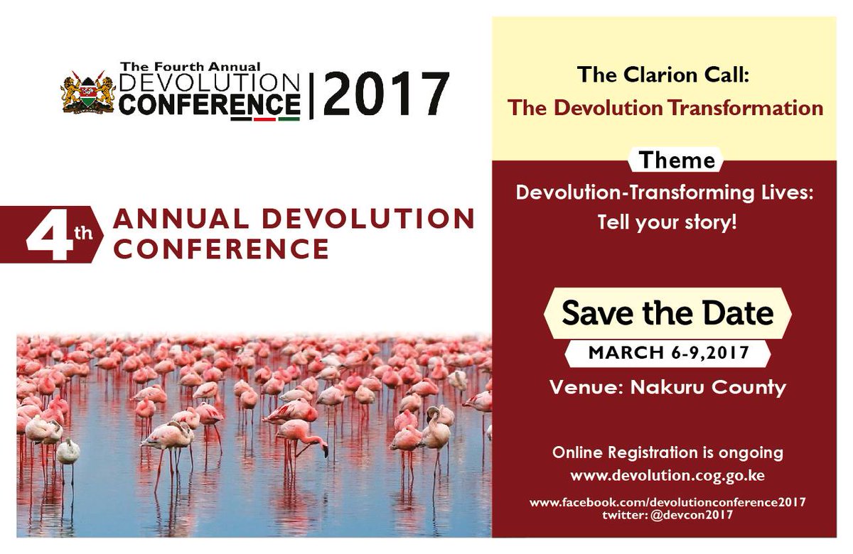 The Devolution Conference is coming to Nakuru. Come and share your story. <a href="/KenyaGovernors/">Council of Governors</a> #FruitsofDevolution #DevolutionWorks