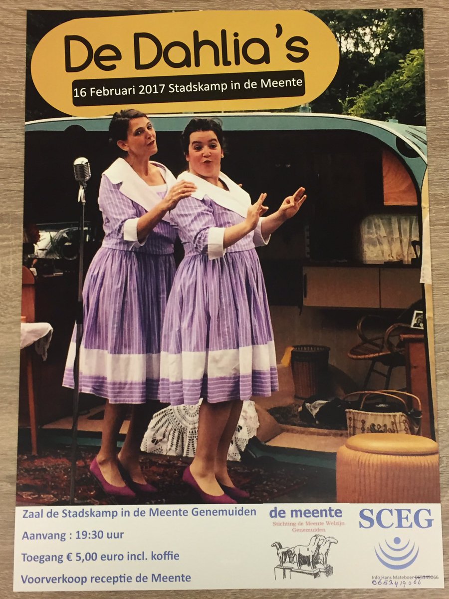 Leuk avondje uit! 
16 februari. Aanvang 19.30 uur. Toegang €5
Voorverkoop receptie de Meente