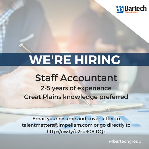 BartechGroup's tweet photo. Do you know a Staff Accountant? Retweet or apply at https://t.co/07PVyFMOZv #hiring #jobseeker #accountant #BartechGroup #ImpellamNA #Staff https://t.co/st6GaRdrlz