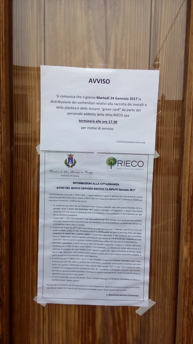 RiecoSpa's tweet photo. @SLorenzoinCampo (PU) Solo oggi 24 gennaio, la distribuzione di #kitDiRaccolta e #GreenCard si concluderà alle 17.30 invece che alle 19.00. https://t.co/I1BRiJg5ua