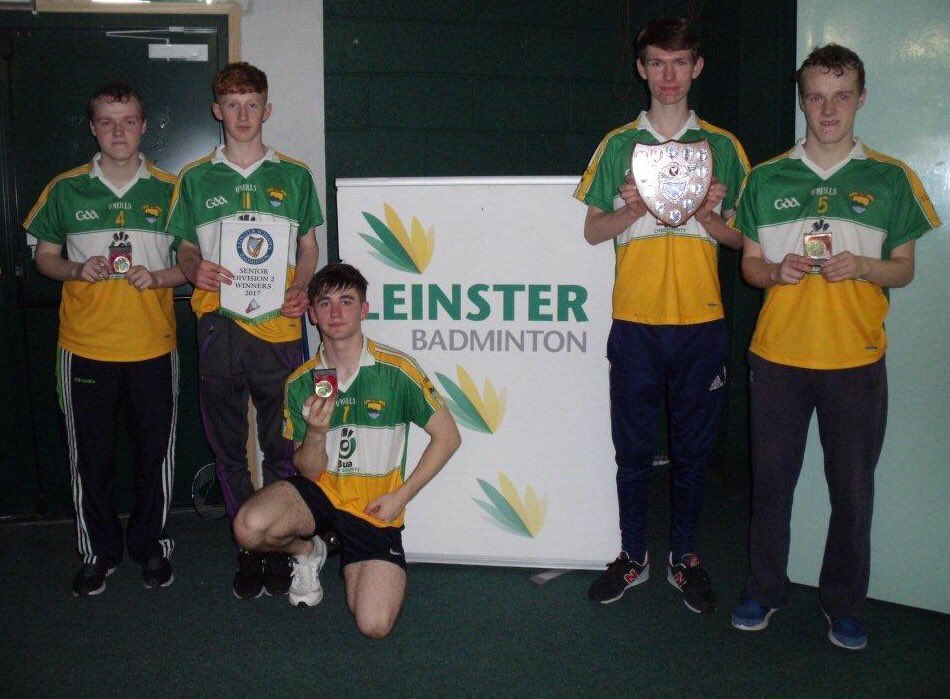 Historic achievement from our u19 badminton team, Leinster Div 2 champions 2017. Well done to the lads and their coach Judy Bryant.