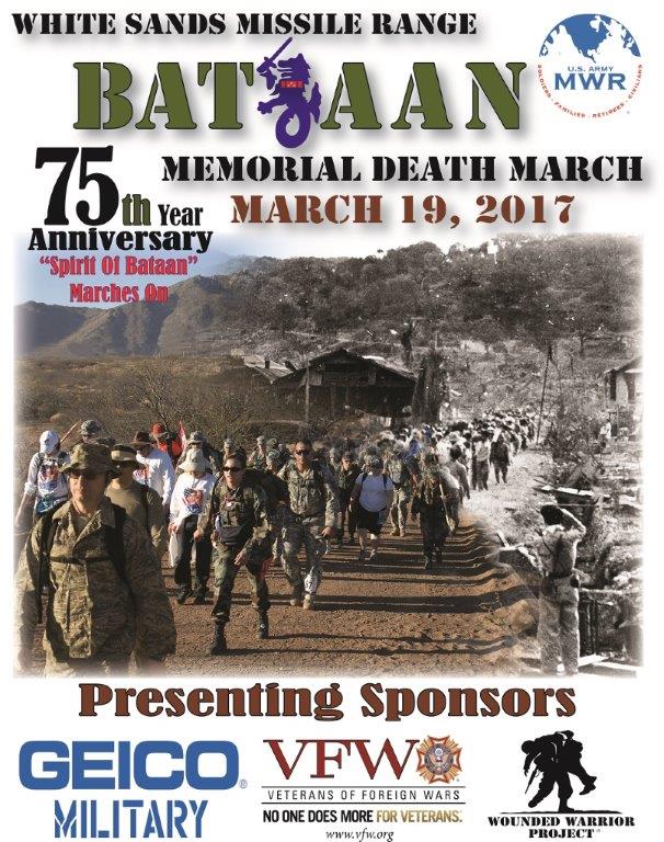Bataan Memorial Death March-March 19th 2017
Make sure to register now at Bataanmarch.com 
Remember the Warfigher!