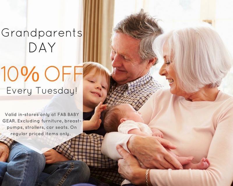 FABBABYGEAR's tweet photo. Happy Grandparents Day! Today when Grandma &amp; Grandpa shop in-stores they will save 10% OFF their purchase! #FABBABYGEAR https://t.co/oOTV3RVZnZ