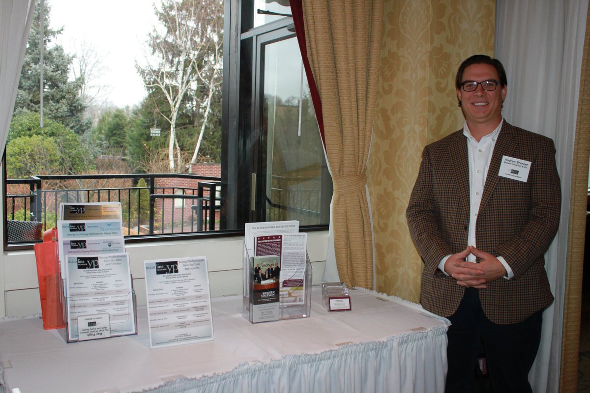 MainLineChamber's tweet photo. Thank you #AndrewBrenner of .@brinkersimpson for your support @MainLineChamber Young Professionals #mlccmember #displaytable #NetworkatNoon https://t.co/407KzKlkta