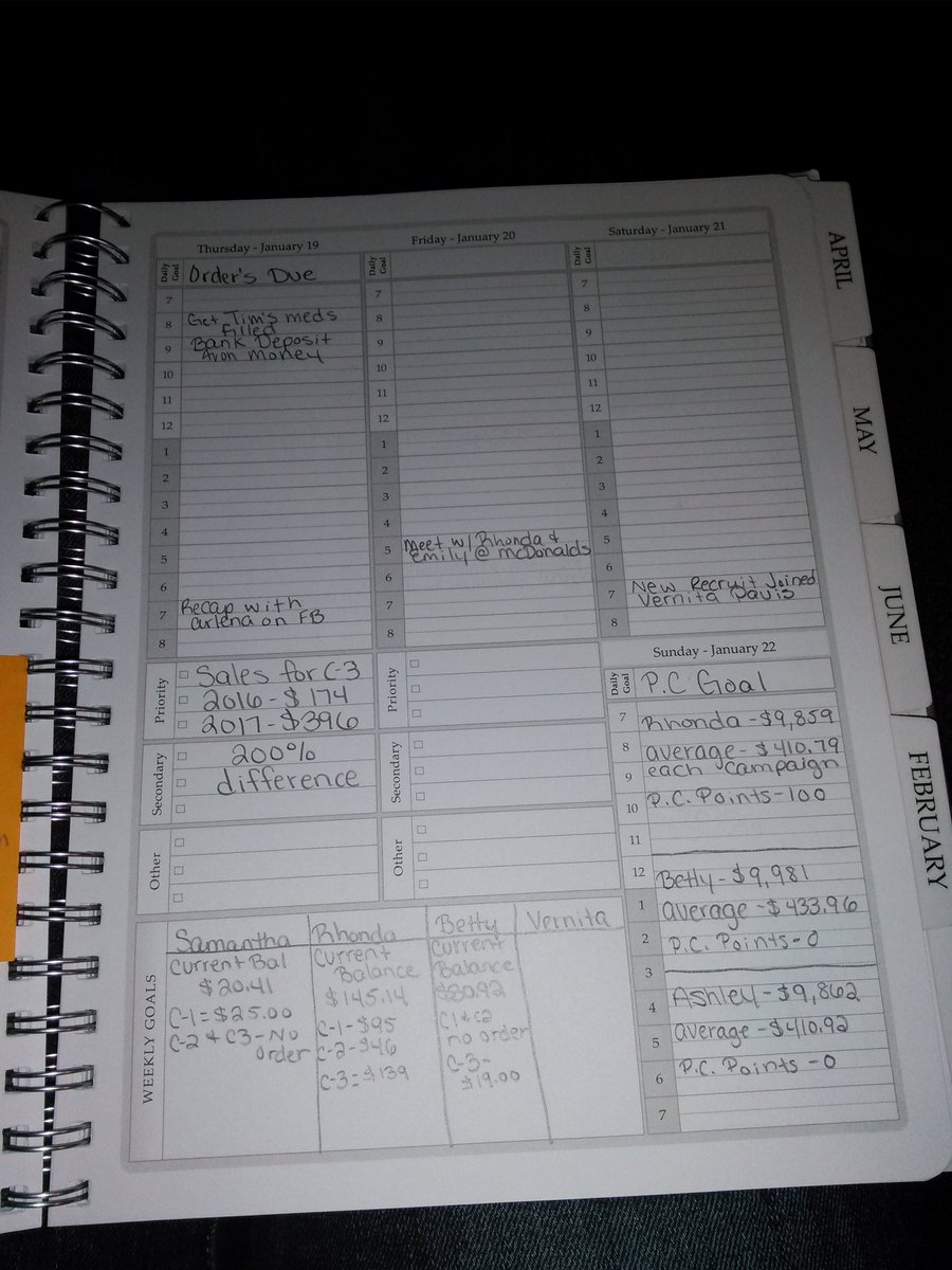 AvonLady1144's tweet photo. Got my planner organized last nite. This was last week goals and team sales... #thisisbosslife #avonisforyou Ask me how you can join today? https://t.co/MLY9Hg6CTy