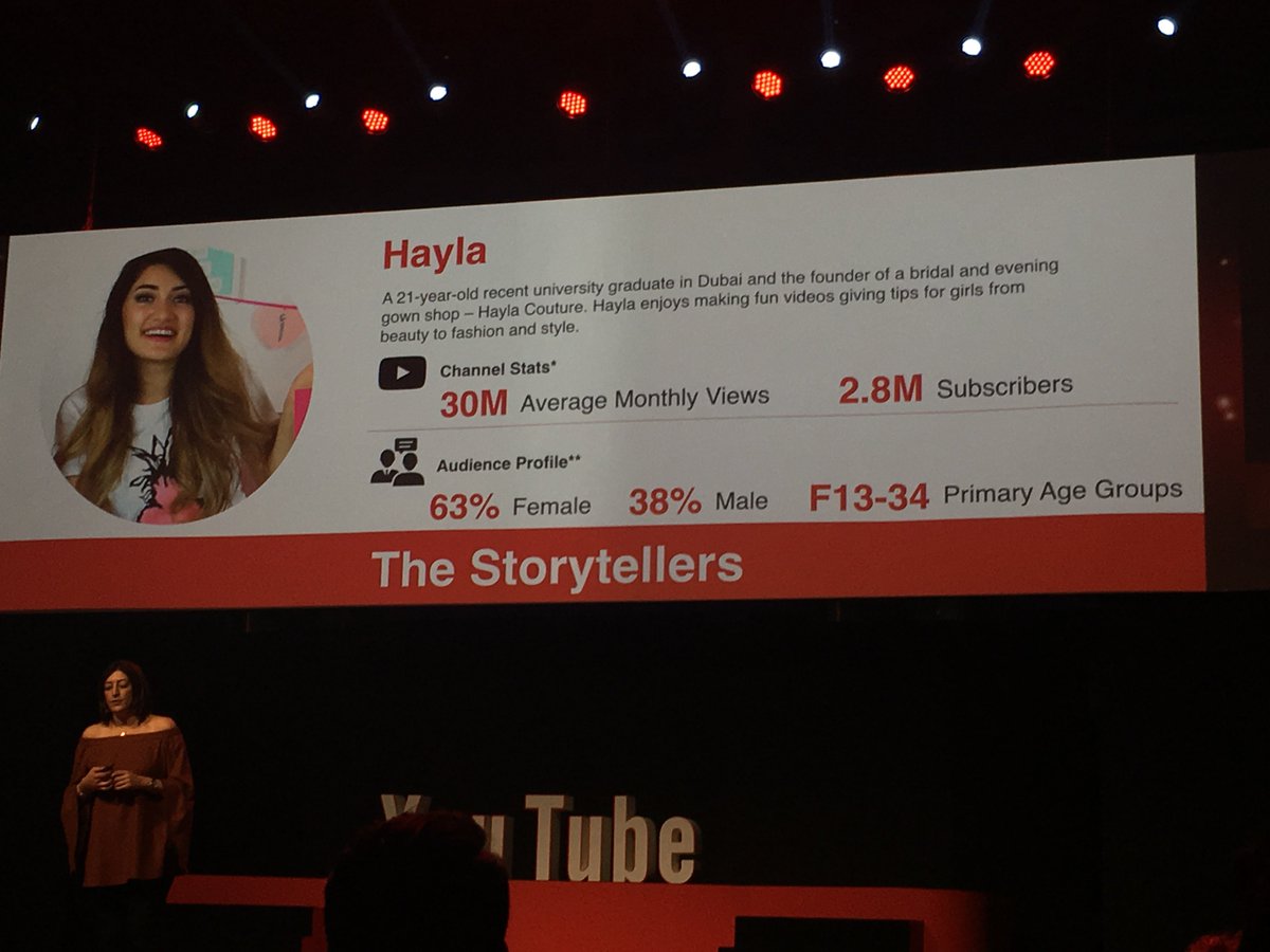BUZ_MMC's tweet photo. Diana Baddar, @YouTube #MENA: 8 out of top 10 videos watched on YouTube every year in MENA are by creators. #YTPulseMENA https://t.co/1o1ZG1fRw2