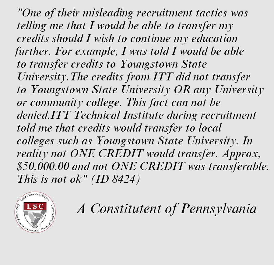 LSCatHarvardLaw's tweet photo. @SenBobCasey Testimony abt #TheRealITT frm your constituents RT @USEdGov if you support ITT students #4Profit https://t.co/uYtmqew05B https://t.co/xbFADqQasq