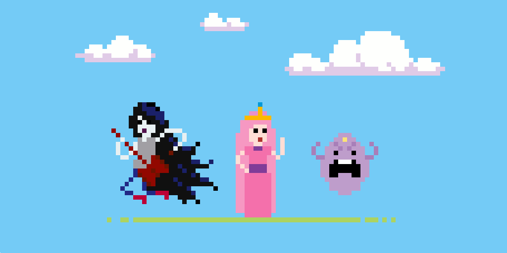shinydev_io's tweet photo. It's hard to stop with #adventuretime now😁 #Marceline #princessbubblegum and #lumpyprincess. #pixelart #aseprite #8bit #cartoon https://t.co/YqMh3pdxbm