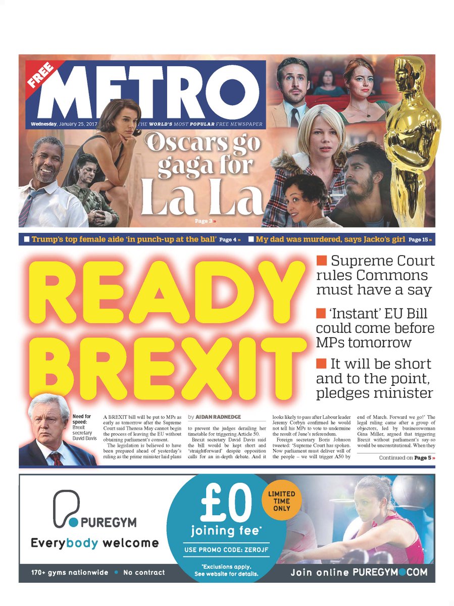 MetroUS's tweet photo. Wednesday's Metro: Ready Brexit
@bbcpapers #tomorrowspaperstoday @AllieHBNews #brexit #BrexitJudgement https://t.co/VmbXIw4dKN