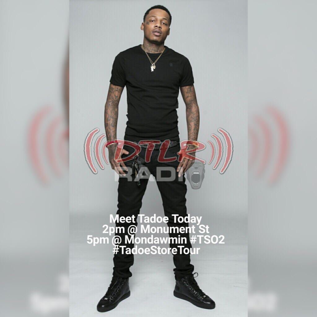 DTLRradioFM's tweet photo. Meet Tadoe @theslickestone_ TODAY and get your #FREE #TSO2 Mixtape signed π
π2PM #DTLR Monument Street
π5PM #DTLR Mondawmin
#DTLR #YFYL https://t.co/PEzt2Zjw0c