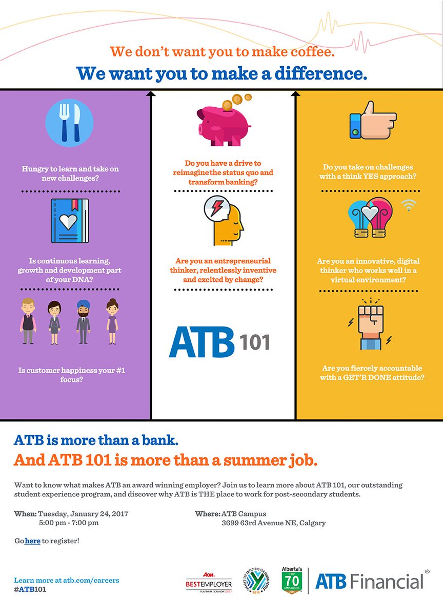 ATBBusiness's tweet photo. #YYC have you heard about our ATB 101 student experience program? Match your passion with purpose - this is more than a summer job #ATB101 https://t.co/TyoMcTzepe